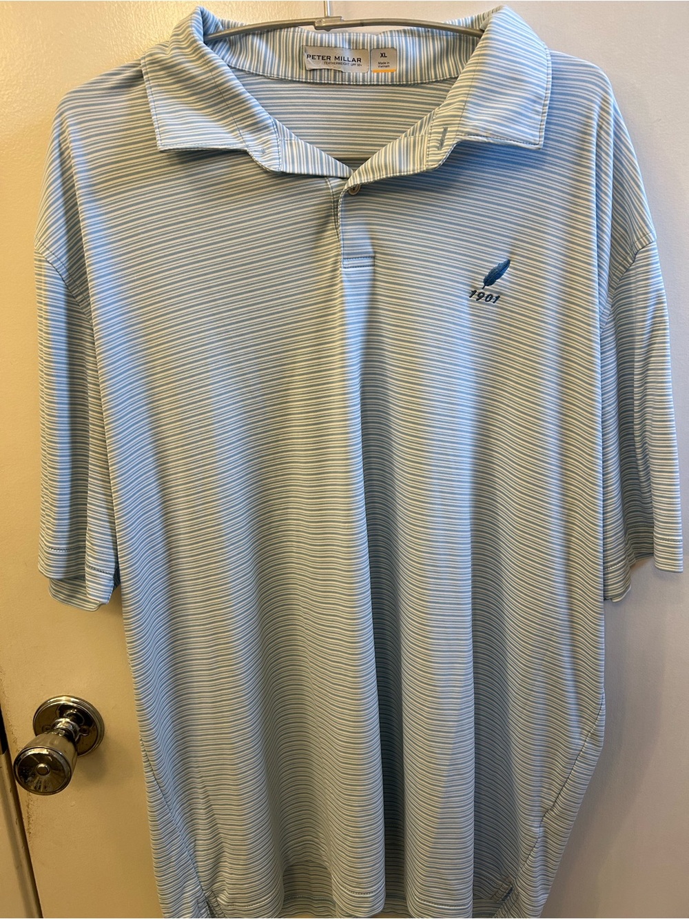 Peter Millar Light Blue & White Striped Performance Polo